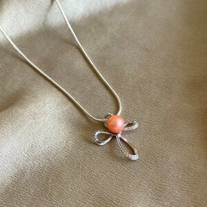 925 Sterling Silver Swirl Cross Necklace with Quality Pink Freshwater Pearl